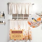 Picture of Maison d' Hermine Kitchen Curtains Sets for Windows 100% Cotton Set of Kitchen Curtains Valances for Home [2 Tiers (28"X36") and 1 Valance (56"X18")] Farmhouse, Cafe (Oak Leaves)