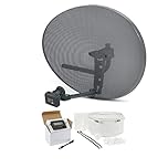 Viewi SSL Zone 2 Satellite Dish Kit: 80cm Dish + Quad LNB + 50m RG6 Cable + FTA Signal Pointer + SKY, SKY+, HD, Freesat TV Signal Finder