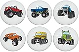 Monster Truck Ceramic Drawer Knobs Drawer Handle Pulls Boys Room Decor, Set of 6