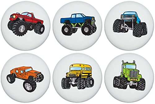 Monster Truck Ceramic Drawer Knobs Drawer Handle Pulls Boys Room Decor, Set of 6