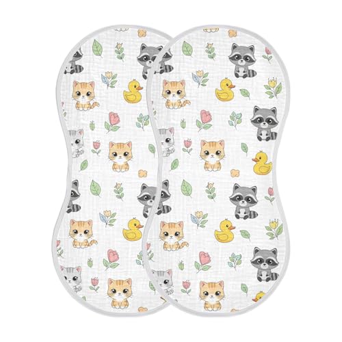2 Pack Muslin Burp Cloths Raccoon Animals White Cotton Baby Burp Cloths Ultra Absorbent and Soft Burping Cloth for Newborn Boys Girls, Large 22