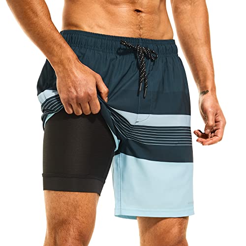 HODOSPORTS Mens Swimsuit Trunks 7' Quick-Dry Swim Shorts with Compression Liner and Zipper Pockets...