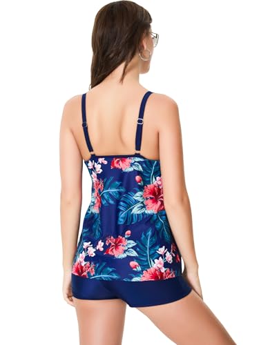 Women's Tankini Swimsuit Floral Print Two Piece Swimwear Tummy Control Flowy Bathing Suits Swimming Top with Shorts3