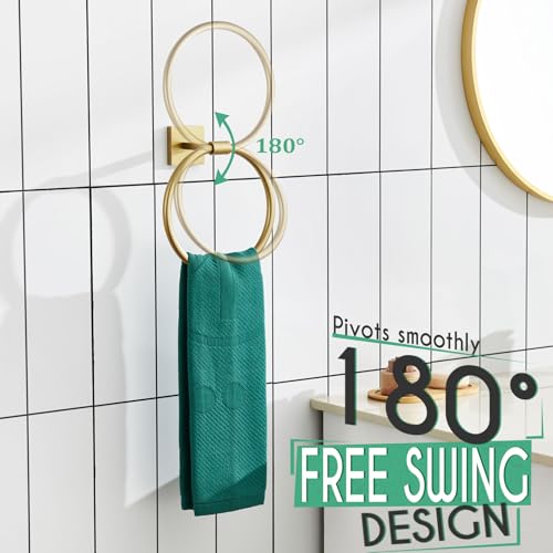 Image of KOKOSIRI Towel Holder Wall Mounted Gold Bathroom Hardware Bath Towel Rings Hand Towels Hanger Rack Stainless Steel, B3010BG (Pack of 2)