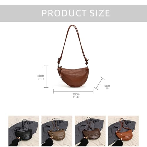 Stylish Womens Solid Color Dumpling Shoulder Bag with Adjustable Strap Fashion Retro PU Leather Zippered Crossbody Purse4
