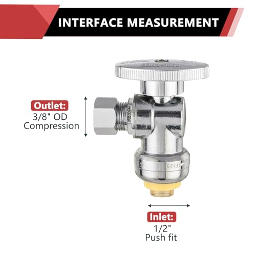 Image of 5PC EFIELD Push Fit Angle Stop Valve,1 /2 Push x 3 /8 Inch Compression