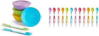 Munchkin® Love-a-Bowls™ 10 Piece Baby Feeding Set, Includes Bowls with Lids and Spoons, Multicolor & Soft Tip™ Infant Spoons, 12 Count (Pack of 1)