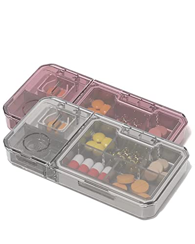 Image of House of Quirk 3 in 1 Multi-Functional Pill Cutter, Portable Travel Small Pill Box Case Holder, Purse Medicine Container for Cutting Vitamins Tablets (Pack of 2, Multicolor)