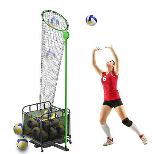 Volleyball Training Net System with Portable Volleyball Cart with Wheels, Volleyball Practice Equipment 5 Height Options and Adjust the Target Hoop Angle by 10 Angles
