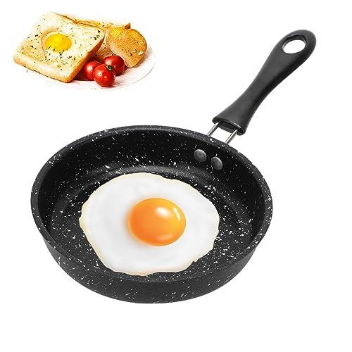 RANJIMA Mini Pfanne, Ø 14cm Klein Pfanne Antihaft Induktionspfanne mit Hitzebeständig Griff, Antihaftbeschichtet Spiegeleipfanne Tragbar Eierpfanne Bratpfanne für Camping Kochen Induktion Gasherd
