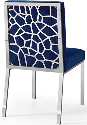 Meridian Furniture Opal Collection Modern | Contemporary Velvet Upholstered Dining Chair With Sturdy Metal Legs And Metallic Geometric Design, Set Of 2, Navy, 20" W X 24" D X 39.5" H #TOP3