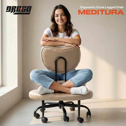 Image of DROGO Meditura Ergonomic Cross Legged Office Chair with 360 Wheels, ADHD Chair for Adults, Meditation Chair, Yoga Office Chair, Comfortable Back Support, 4.7' Adjustable Height & Recline (Brown)