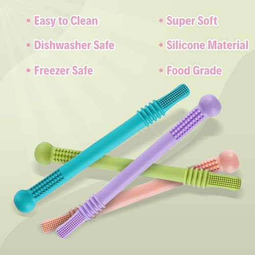 Image of Lefan Silicone Tube Teething Toys for Babies 6-18 Months Teether Tube Chew Straw Sensory Toy for Infant Toddlers Silicone Tubes Teething Toys for Babies Learning Developmental Multicolor (Round-1Pcs)