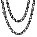 ChainsHouse Collar Chico Joven Acero Inoxidable Viceroy, Cadena Barbada con Cierre Oculto, 5 mm Ancho 46 cm Largo Negro