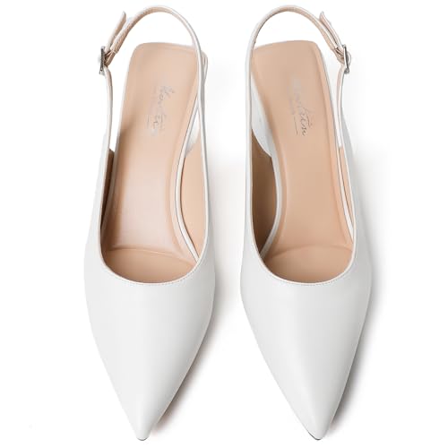 Image of Mostrin Kitten Heels for Women Pointed Toe Pumps Patent Leather Low Heel Slingback Heels with Buckle Dress Shoes for Dating Party Working