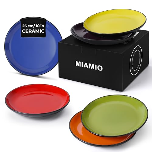 MIAMIO – 6 x Plate/Dinner Plate Set Stoneware Ceramic Tableware Set - Le Papillon Collection (10 Inch, Mixed)