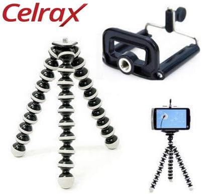 VOSAVO Celrax Gorilla Fully Flexible Universal Mini Mobile Tripod with Mobile Clip Holder (White and Black, Height -6 Inch)