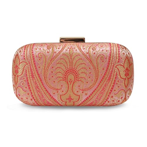 Image of THE TAN CLAN Elora Banarasi Long Clutch Purses Luxury Handbags Bag for Women - Elegant Evening Handbag, Stylish Purse with Magnetic Closure