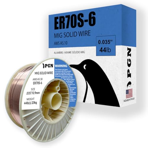 PGN Solid MIG Welding Wire - ER70S-6 .035 Inch, 44 Pound Spool - Mild Steel MIG Wire with Low Splatter and High Levels of Deoxidizers - For All Position Gas Welding - Shatterproof ABS Spool