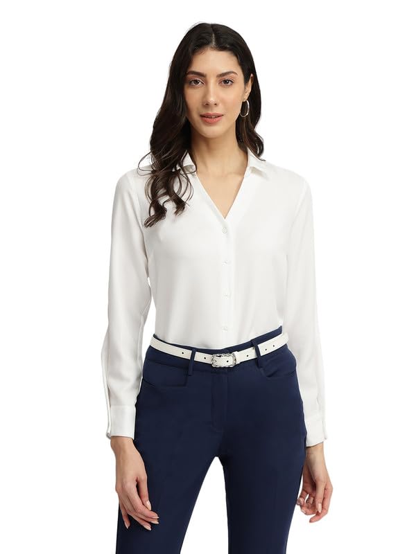 fablestreet Women Formal Shirt | V-Neck Collared Design, Long Sleeves with Barrel Cuffs | 100% Cotton, Breathable Fabric for Business Casual Black-picture-17