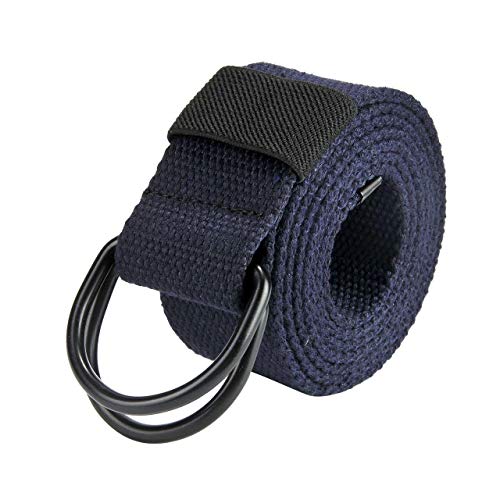 Cinturones Para Hombre Cinturón Cinturón Con Lienzo Anillas Doble Hebilla Jeans Joven Lona Cinturones Cinturones 130Cm + Caja De Regalo Original (Color : Dunkelblau, Size : 130cm) Cover