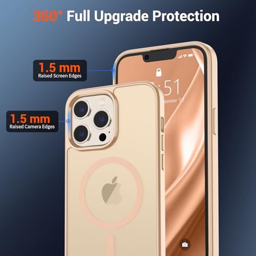 Image of SUPFINE Magnetic for iPhone 13 Pro Case (Compatible with MagSafe) (Military Grade Drop Protection) Slim Translucent Matte Shockproof with Anti-Fingerprint Phone Case,Sand Pink