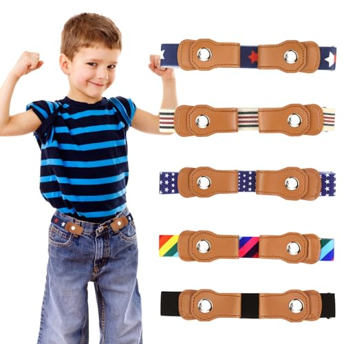 KOUHA Elastischer Gürtel Kinder 5 Stück Stretchgürtel Kinder Verstellbare Kindergürtel Ohne Schnalle, Einstellbarer KinderGürtel für Jungen Mädchen, 35-48 cm Verstellbare Länge