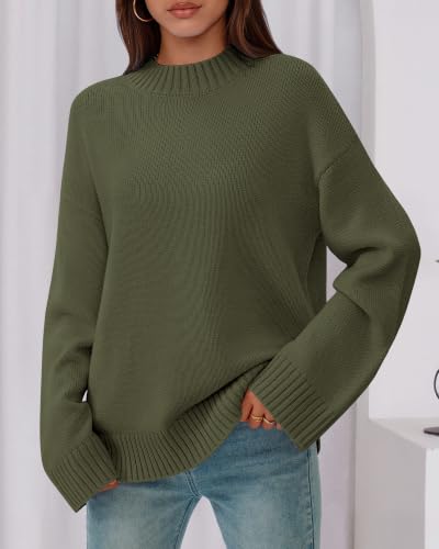 BTFBM Sweaters for Women 2026 Casual Crewneck Long Sleeve Loose Ribbed Knit Pullover Sweater Winter Clothes Fall Outfits(Army Green, X-Large) — view 4