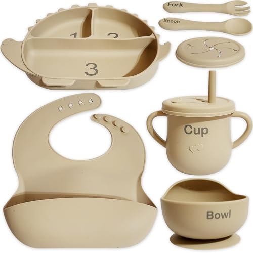Image of Royaltt Dinosaur Themed Silicone Baby Feeding Set - Beautiful Packaging, Baby Essentials Plates and Bowls Sets for Baby Led Weaning, for Baby Registry Search, Ideal for Women