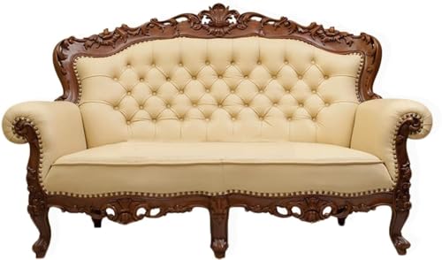 Image of Wooden 5 Seater Sofa Set, Solid Teak Wood Sofa | 3+1+1 with Polish Finish | Traditional Design Furniture for Living Room, Home, Hall, Bedroom Seating