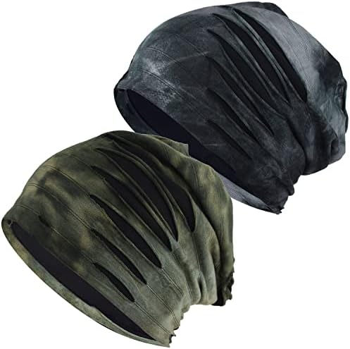 EINSKEY Slouch Beanie Hat, 2 Packs Unisex Jersey Skull Cap Baggy Hat Fashion Headwear for Men & Women