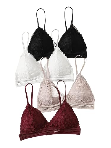 COZYEASE Women's 4 Pcs Floral Lace Adjustable Straps Bralettes Solid Breathable Bra Set