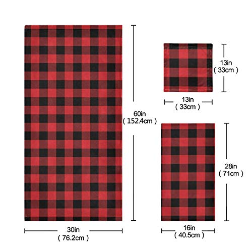 Qilmy Red Buffalo Plaid Bath Towels Absorbent Bath Towels Set Soft & Comfortable Towel Set For Home Hotel Decor, 3 Piece #TOP2