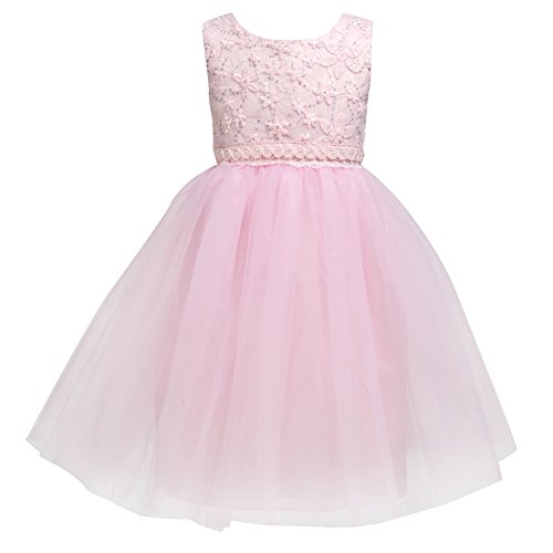 Merry Day Flower Baby Girl Lace Dress - Kids Princess Pageant Party Wedding Dresses Pink 4XL(7-8Year)