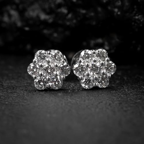 Street Knitted Flower Cluster Brilliant 925 Sterling Silver Honey Comb Set Iced Cz Circle Screw Back Stud Round Hip Hop Hypoallergenic Cubic Zirconia Earrings For Men And Women thumb #4