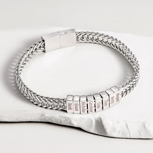 Custom Braclets For Men Stainless Steel Personalized Dad Bracelet With 1-12 Names Charm Engraved Son Bracelets From Mom Father Jewelry Valentines Birthday Gifts For Him Boyfriends Grandson2