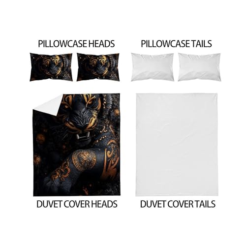 Housse de couette lion noir imprimé 3D parure lit microfibre douce 200x200