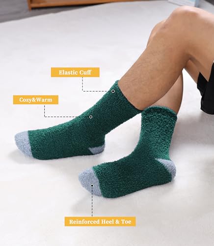 Image of FNOVCO Mens Fuzzy Socks - Soft Cozy Slipper Fluffy Winter Warm Microfiber Plush Sleeping Socks - 5 to 6 Pairs