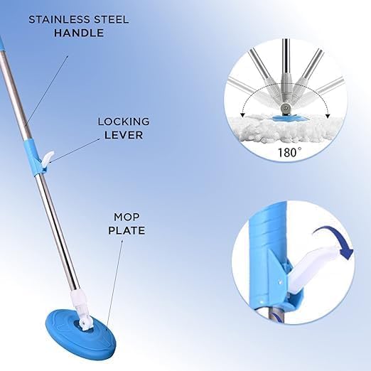 Image of mop for Home Cleaning Floor Mopping Spin Stick mop Stick Spin mop Stick Strong Pocha Handle - Long Lasting | Cleaning Stainless Steel Spin Extendable Handle Mop Rod | {Blue}