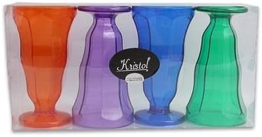 Set of 4, Colorful Plastic Ice Cream Sundae or Water Glass Goblets, 12 Ounce, 6.75 Inch, Orange, Purple, Blue, & Green