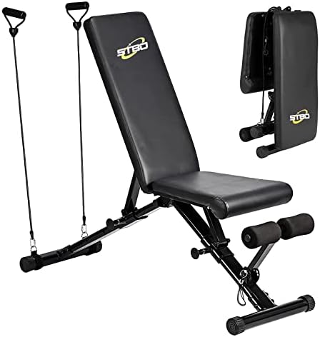 STBO Adjustable Folding Weight Bench,Foldable Incline Decline Workout Bench Sit Up Bench with Resistance Band