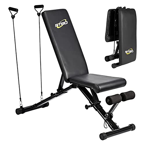 Stbo Adjustable Folding Weight Bench,Foldable Incline Decline Workout Bench Sit Up Bench With Resistance Band #TOP2