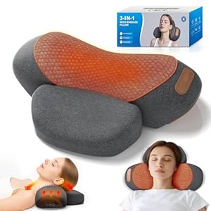 3-in-1 Neck Massager Pillow with Heating and Cervical Traction – Deep Tissue Massage for Pain Relief, Ergonomic Shoulder Massage Pillow, Neck Hump Corrector Ideal Gift for Women and Men Corded