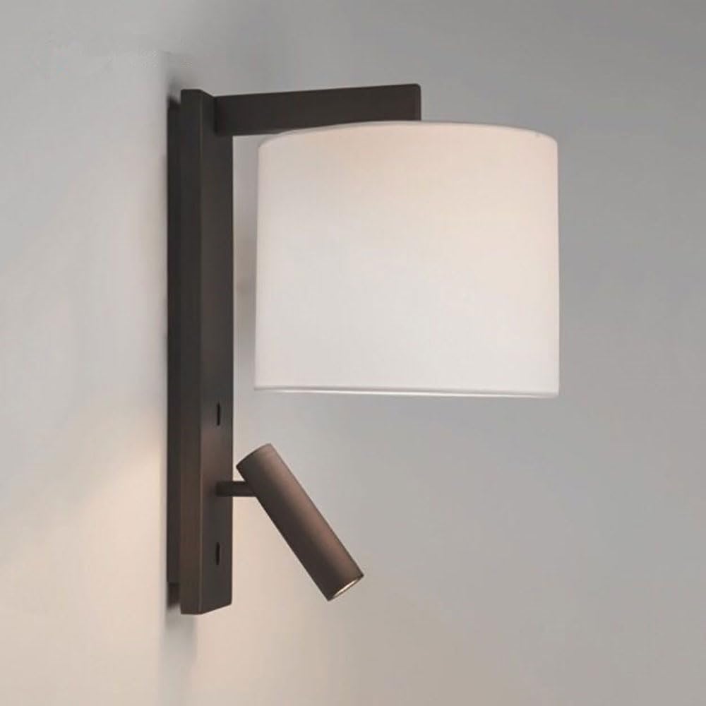 Aplique de pared de lino Foco de lectura de cabecera moderno ajustable Lámpara de pared de decoración interior cilíndrica con pantalla de tela e interruptor de encendido / apagado, accesorio de ilumin