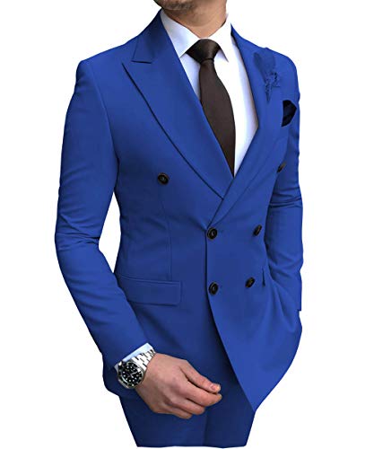 Mens Solid Suit 2 Piece Peak Lapel Double Breasted Blazer Premium Formal Suits2