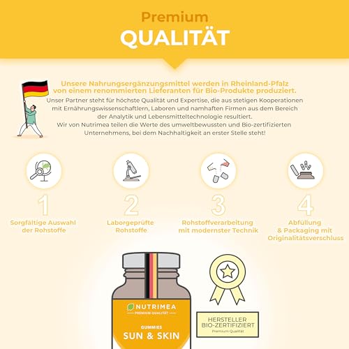 PERFECT SKIN Sun & Skin Selbstbräuner Gummies - Bräune + Hautschutz - Mit VITAMIN A E Antioxidantien 100% VEGAN OHNE Zucker - Bräunungsverstärker