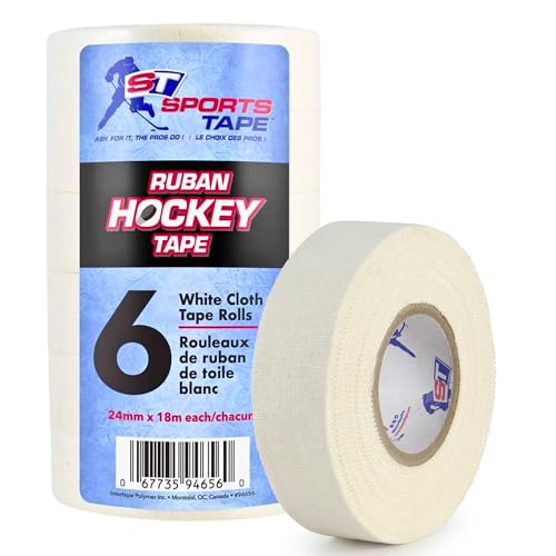 sports tape ST Pro-Grade Cloth Grip Hockey Stick Tape (6 Rolls - White) - Strong Long-Lasting Grip, Water Resistant Athletic Tape for Lacrosse, Hockey, Baseball & Multi-Sport Use