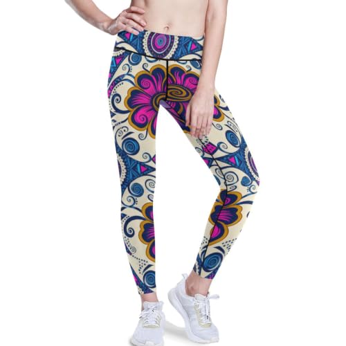 Leggings de yoga activos para mujer con diseño paisley magenta, ideales para entrenar en gimnasio
