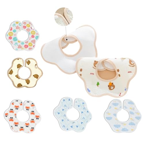 SJACXANM Bavoirs Bebe, 6PCS Bavoir Imperméable Bébé, Bavoirs Bebe Coton, Doux Mousseline Réglable Boutons, Unisexe, BavoirsNouveau-Né Soft Et Absorption...