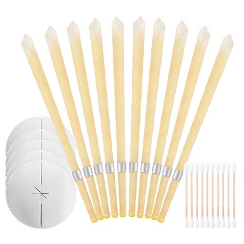 Ohrreiniger,Natürliche Bienenwachskerze Ohrkerzen Konisch Ohrenschmalz Entferner mit Schutzscheiben,Entspannen und Reinigen,1 Satz von 10